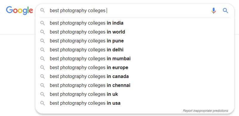 best photography colleges in india-search