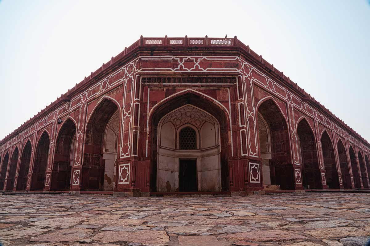 a architecture with red wall and white design structure