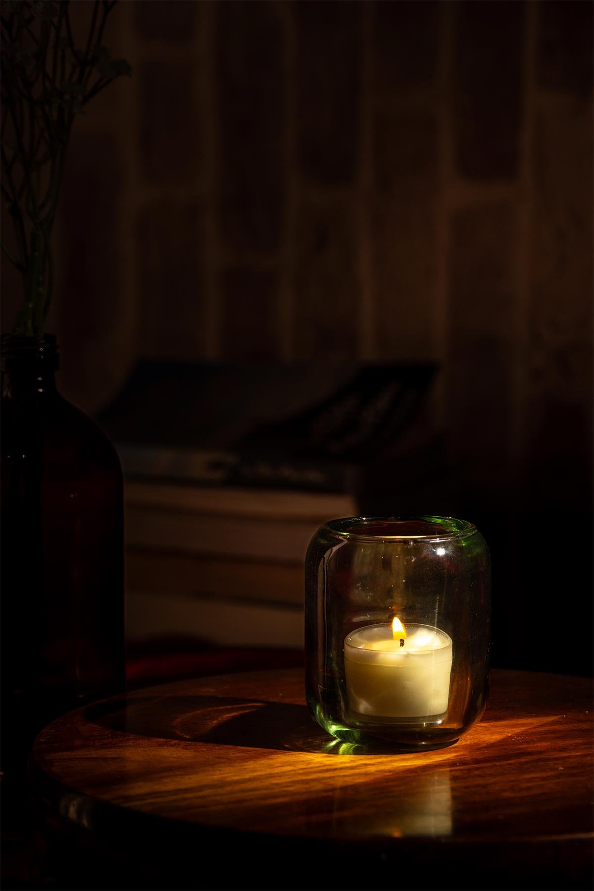 glass covering protects the fire from wind