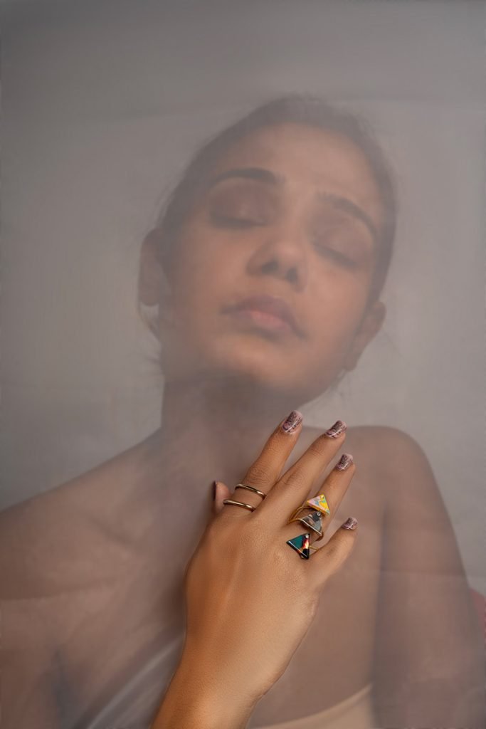 a girl with design rings