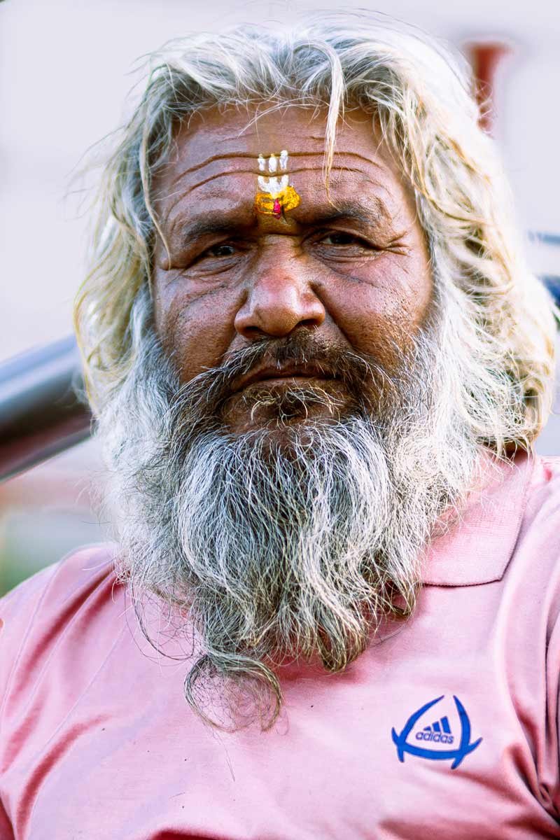 sadhu with white beard and white hair