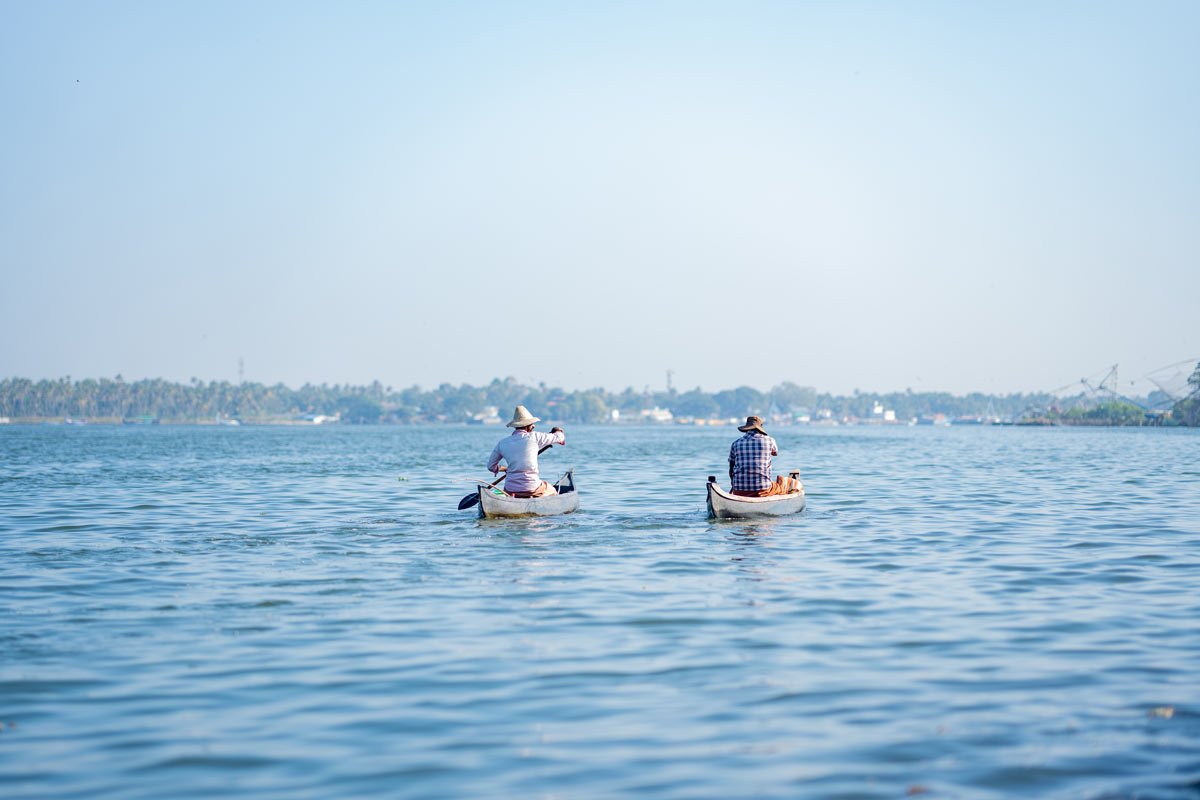 Two fishing friends moving on.