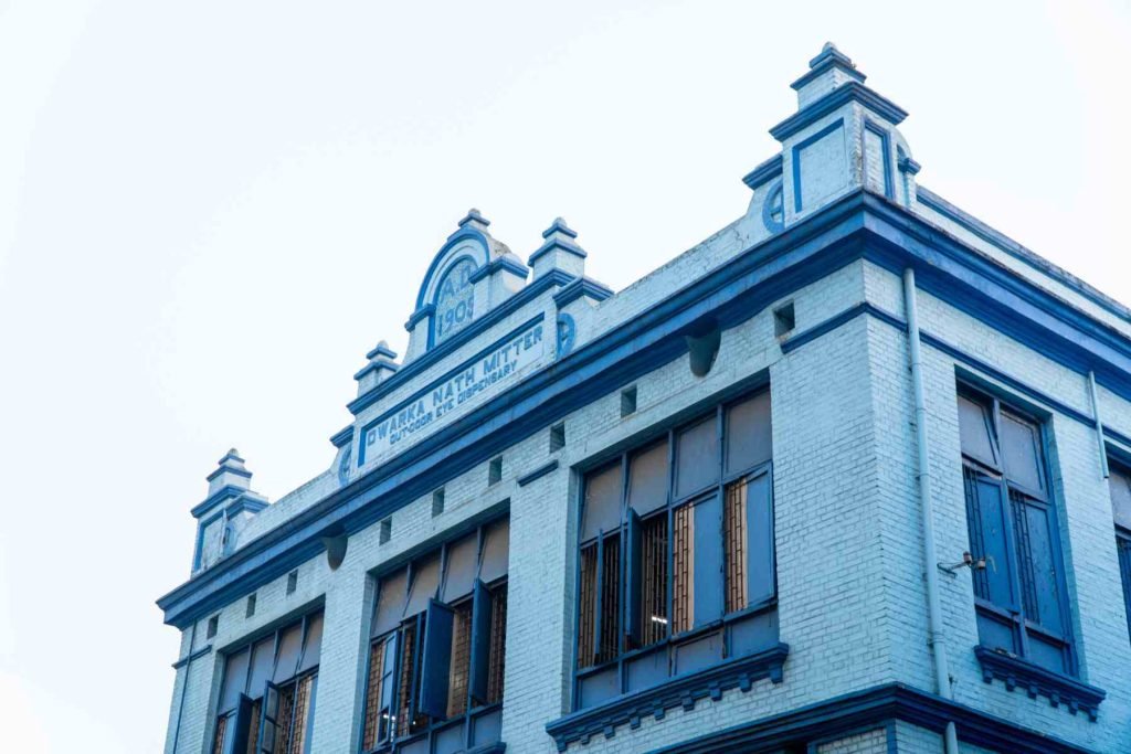 blue colored dwarka nath mitter building