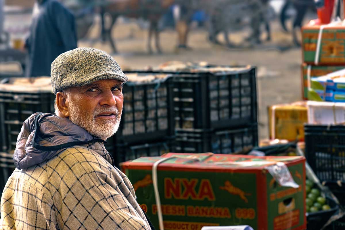 a old man looking backwards