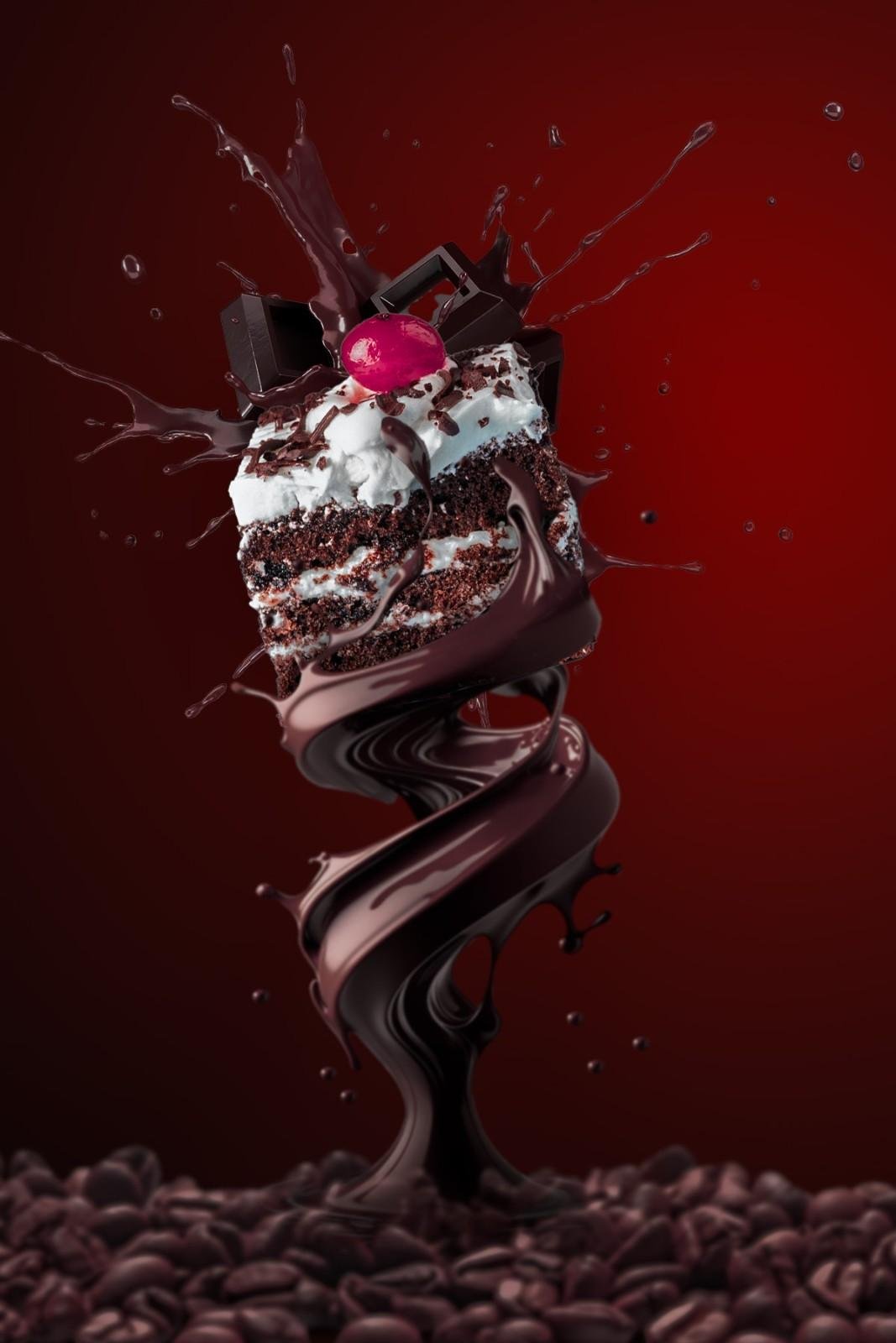 A decadent chocolate cake adorned with rich chocolate ganache.