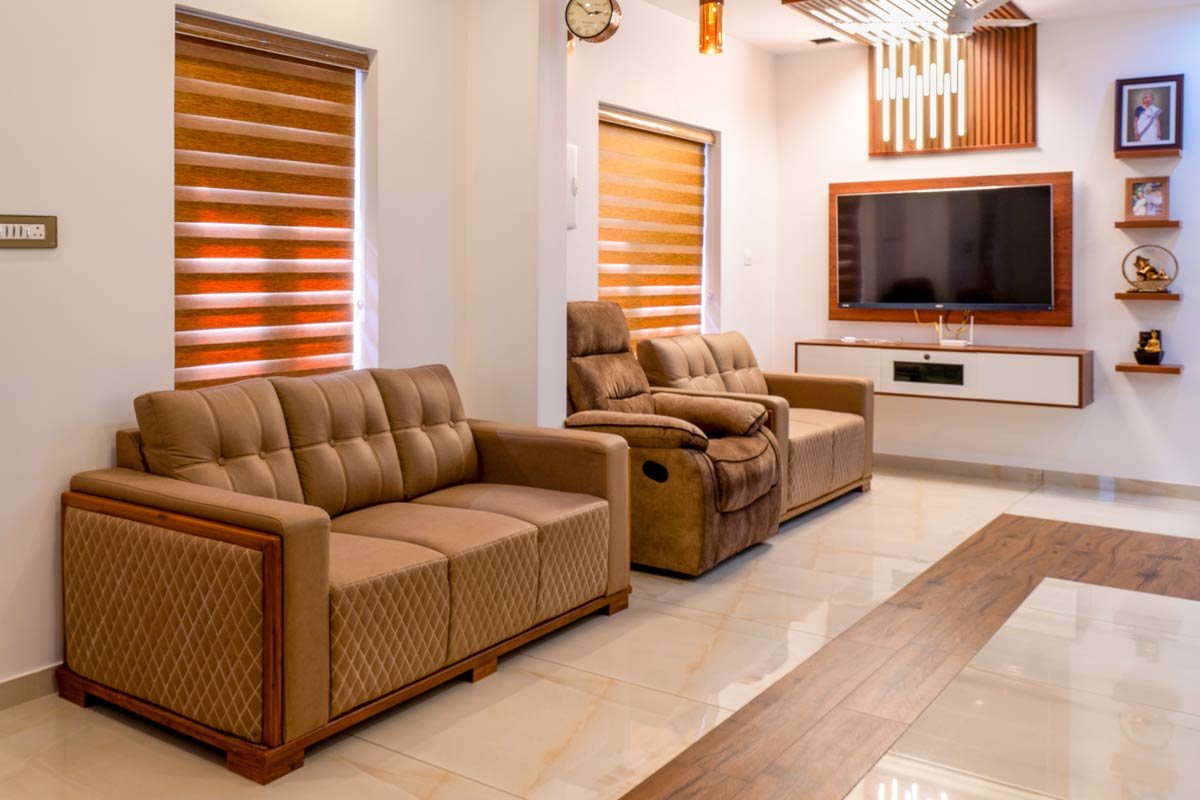 living room with tv and sofas