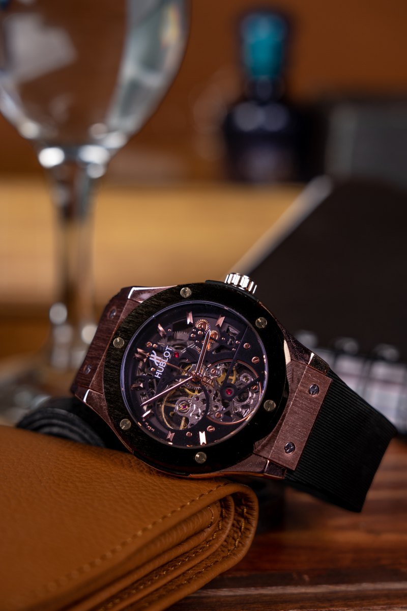 Crafted luxury watch on leather