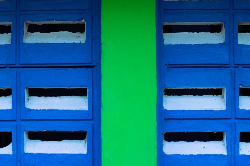blue and green colored window