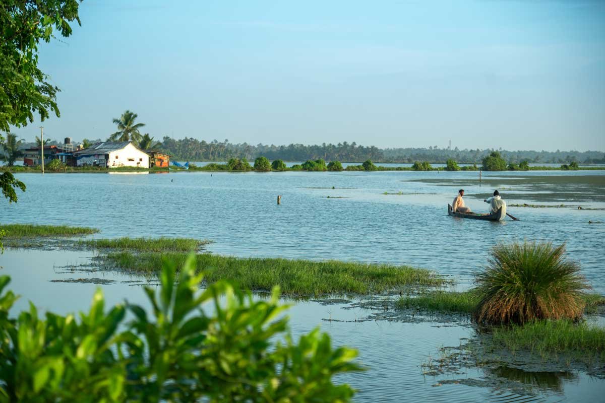 Two people fishing in the lake