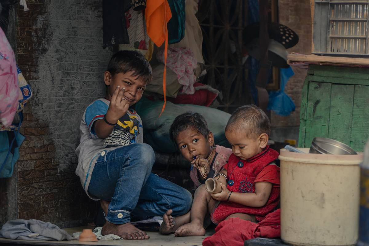 Simple joy of the Small kids in hut