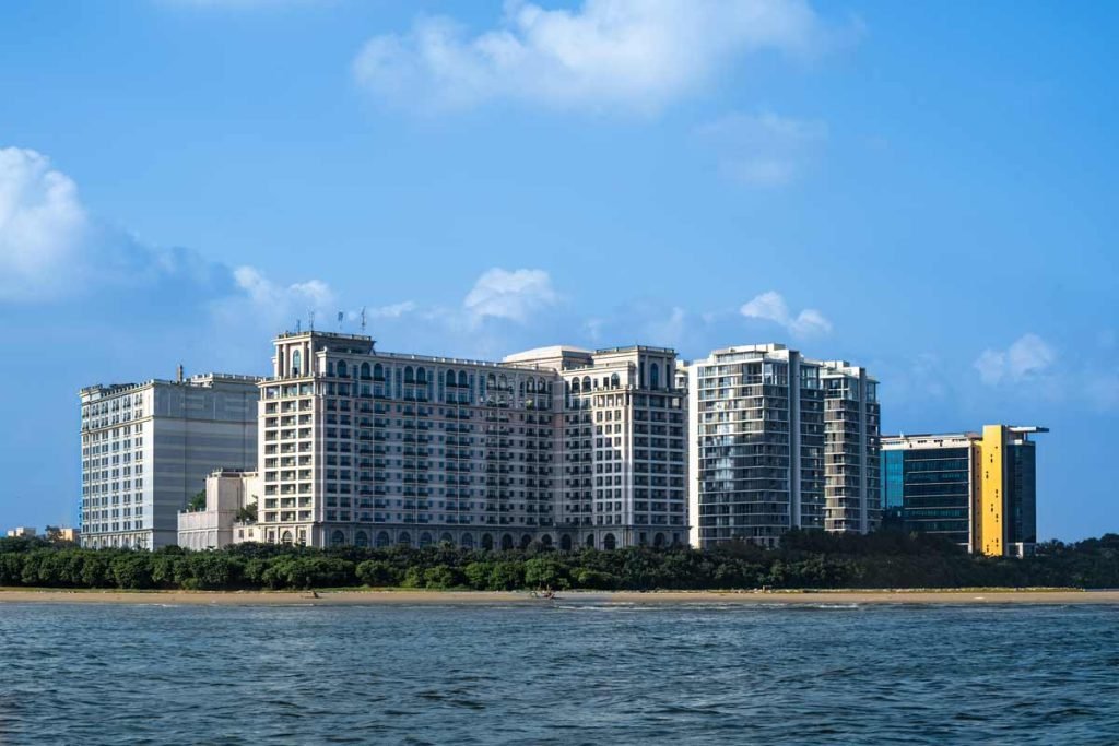 a plaza on a sea shore