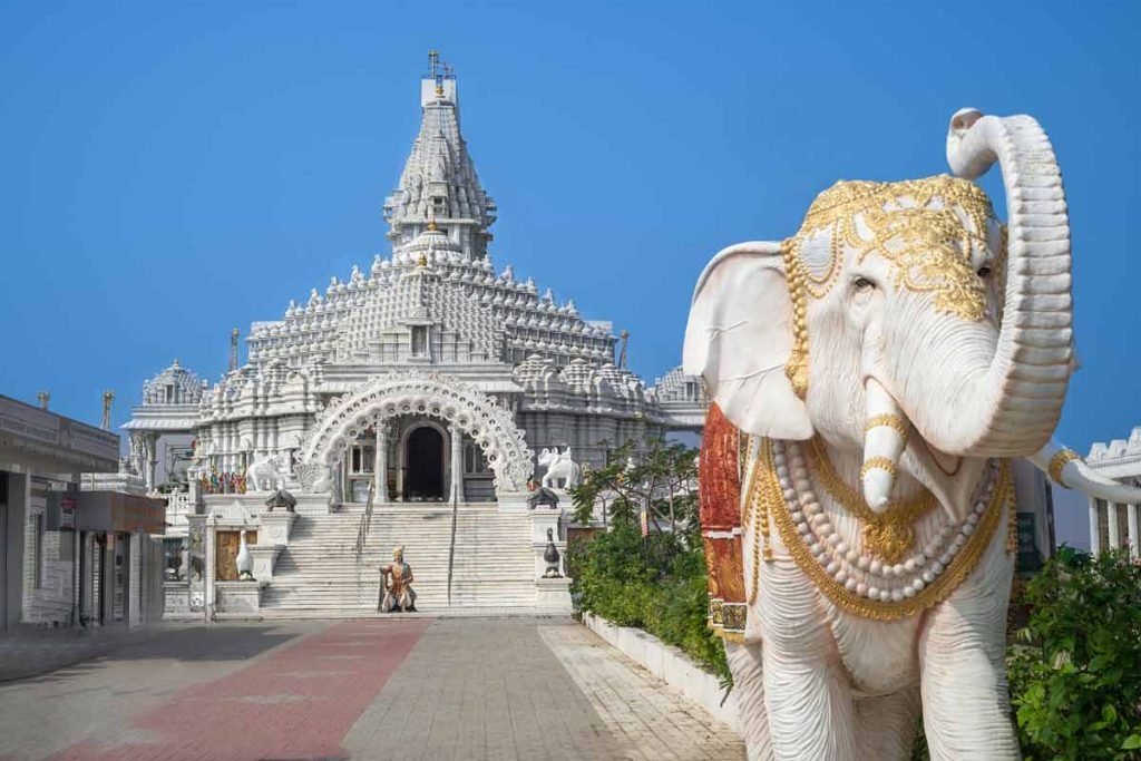 jain temple front view and elephant as foreground