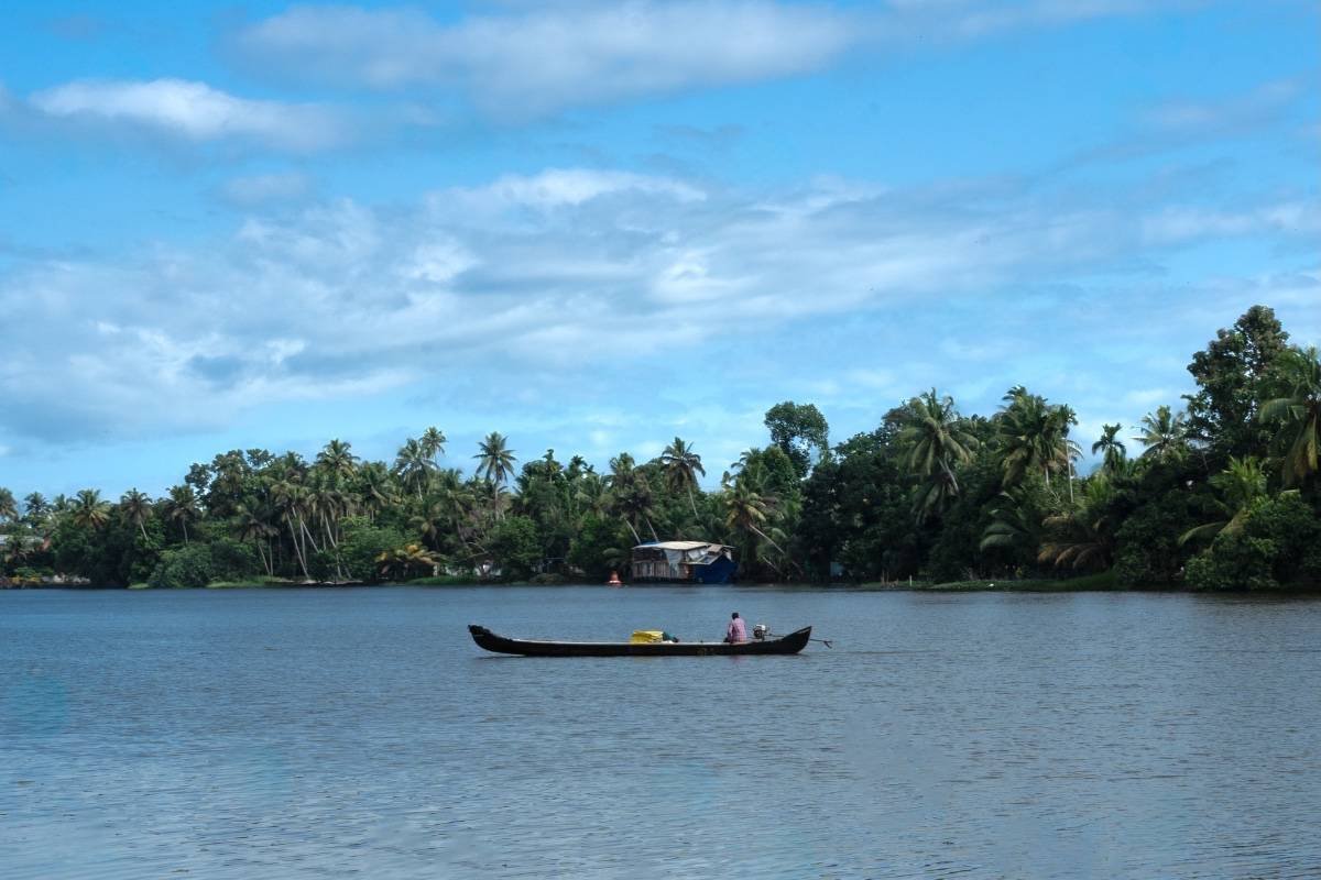 a small boat center on river