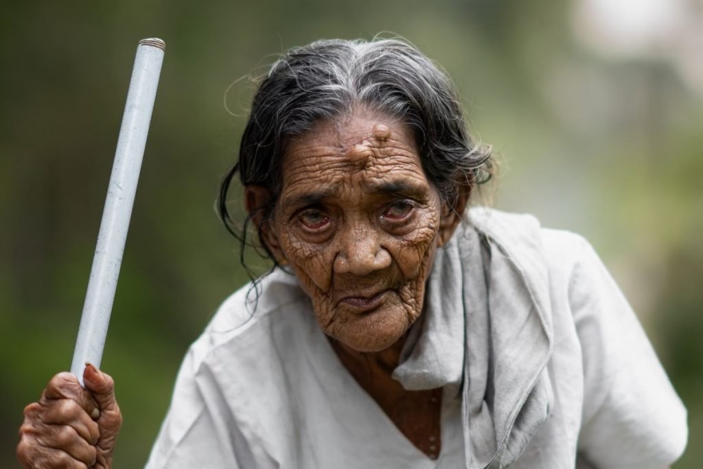 An old woman walking