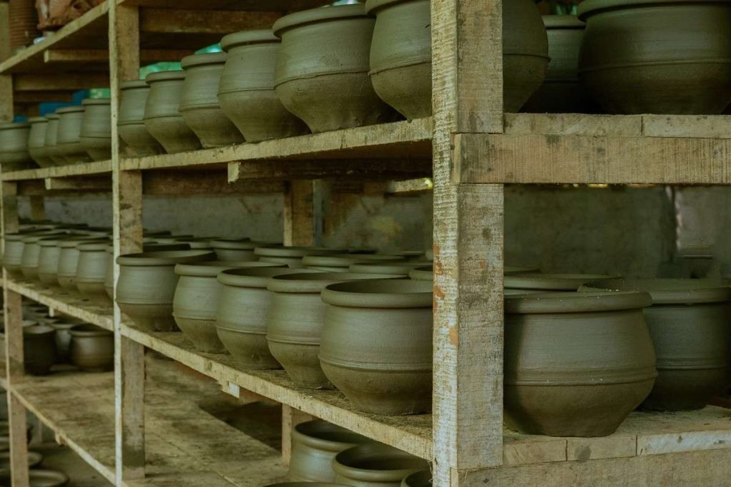 Pottery is left to dry at the work site
