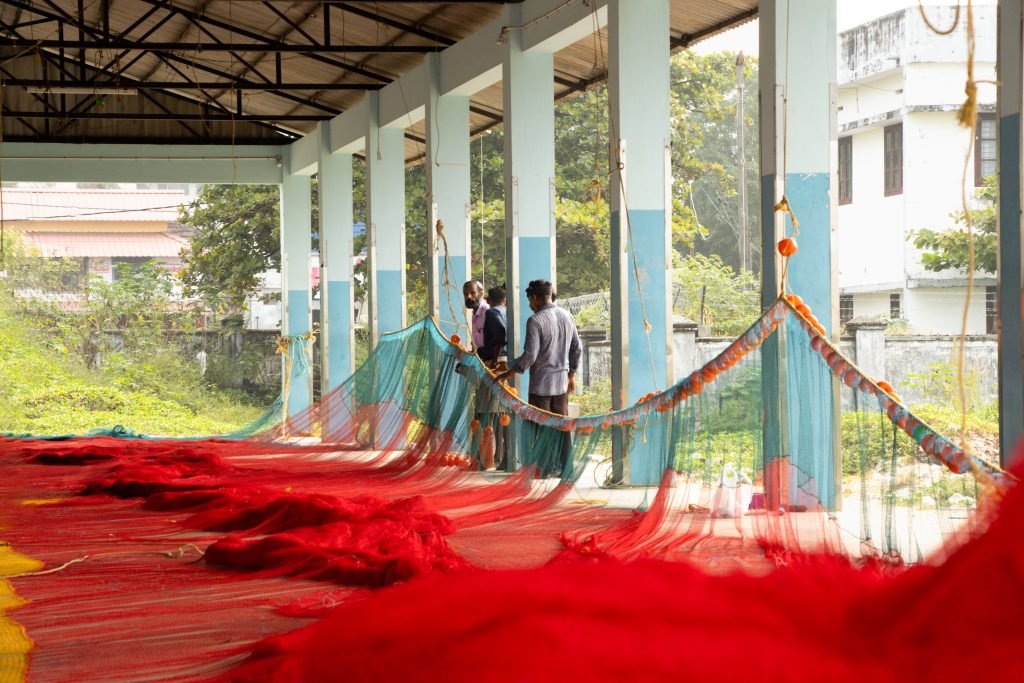 Workers coming to repair nets.