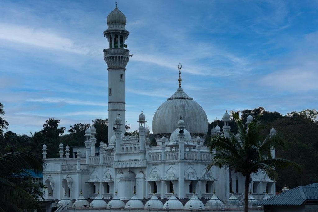 a mosque with blue sky spread whole