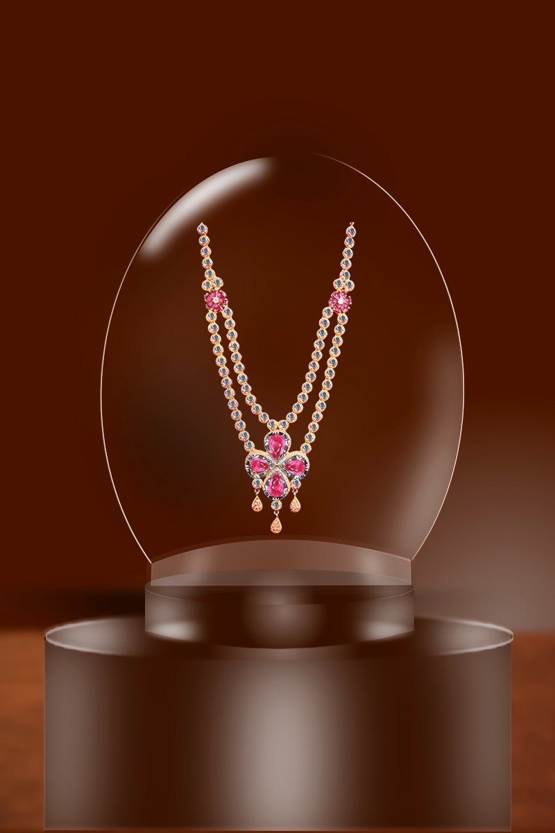 a center locket jewel with pink flower shape