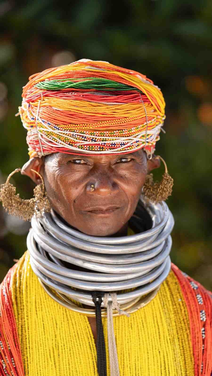 a tribal lady with full of oranments