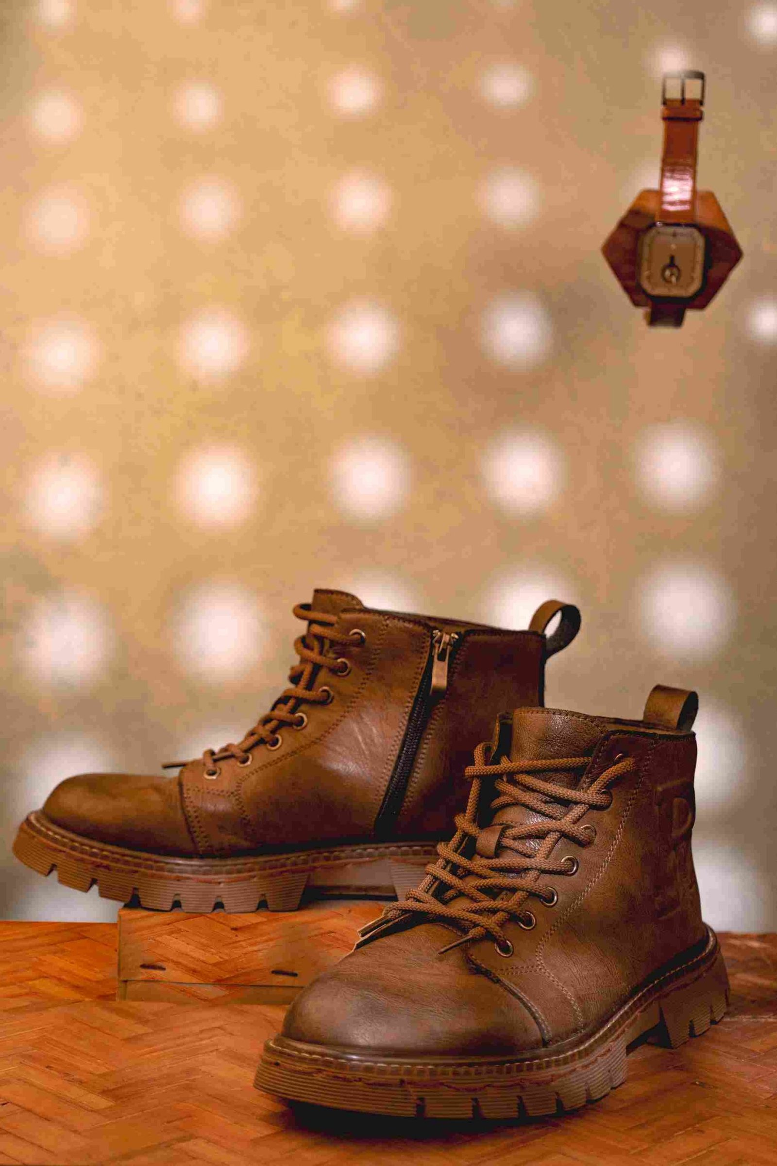 boots with leather watch