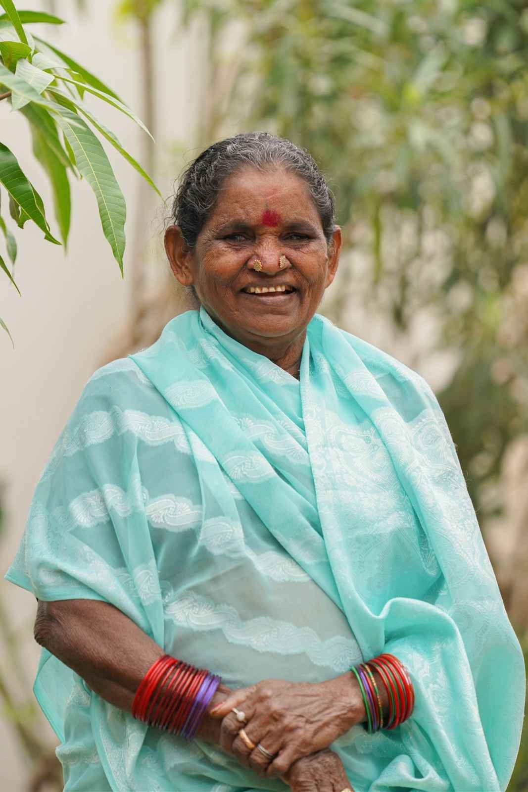 Old lady sharing a joyful laugh.