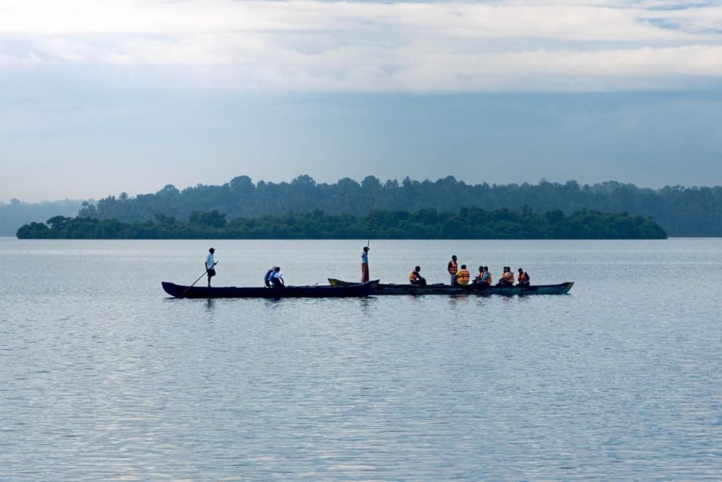 people exploring the lake