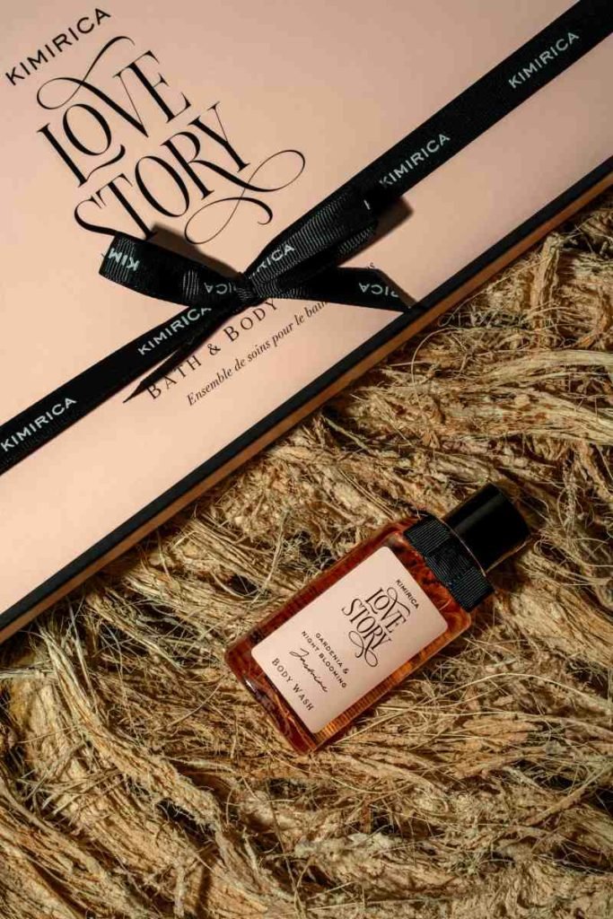 Gift set with body wash bottle.