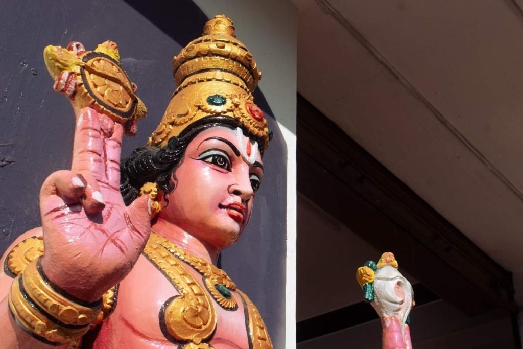 sacred gaze of a sculpture's face from temple.