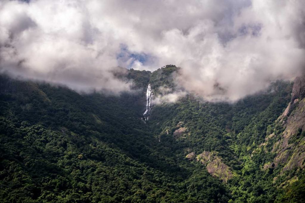 Water flowing hillside down from the hill's peak.