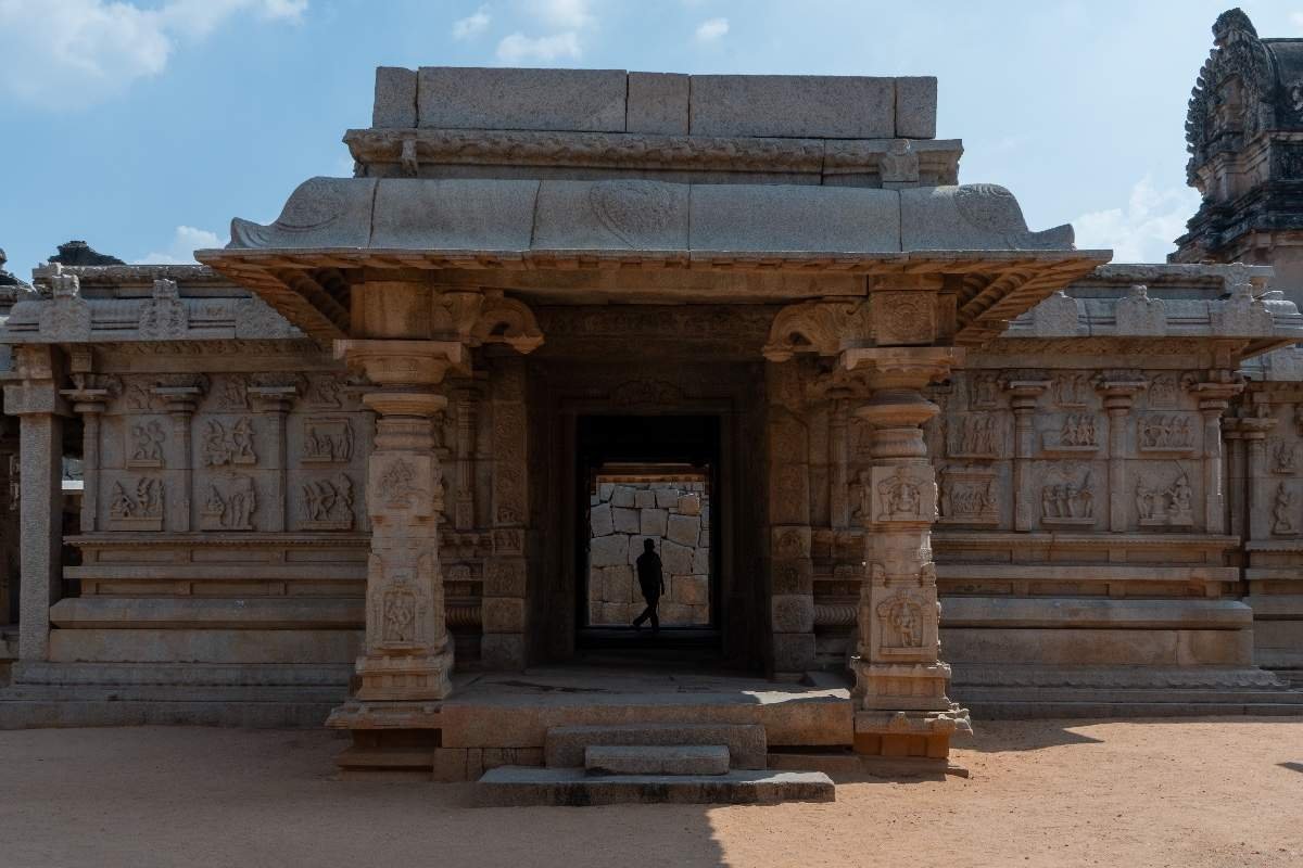 Ancient arches with stone carvings.