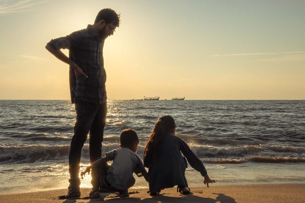 carefree children lost in the joy of the shore.