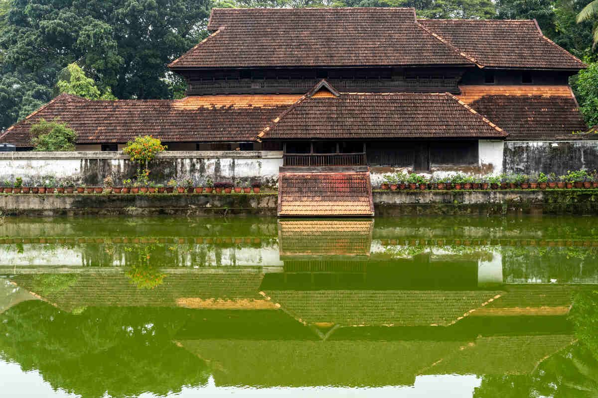Pond of krishnapuram palace with reflective bliss.