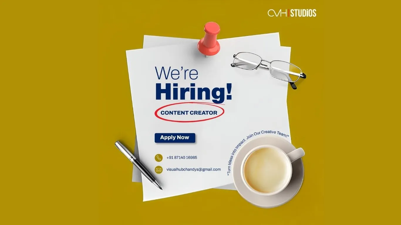 Poster announcing content creator job at CVH Studios with contact and email