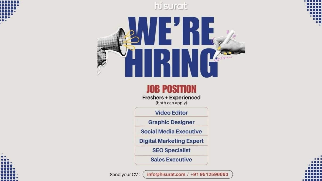 Hiring poster from Hisurat for creative and marketing job roles