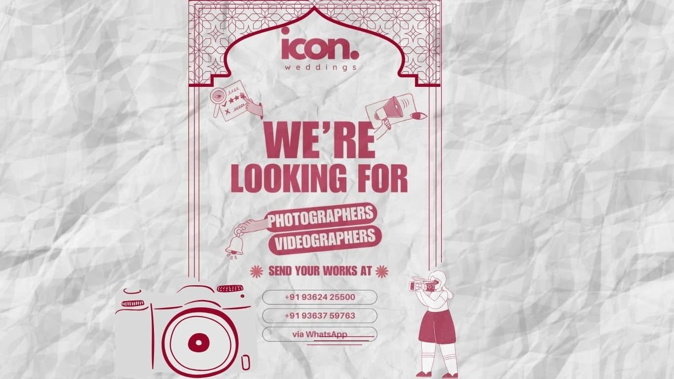 Poster from Icon Weddings looking for wedding photographers and videographers
