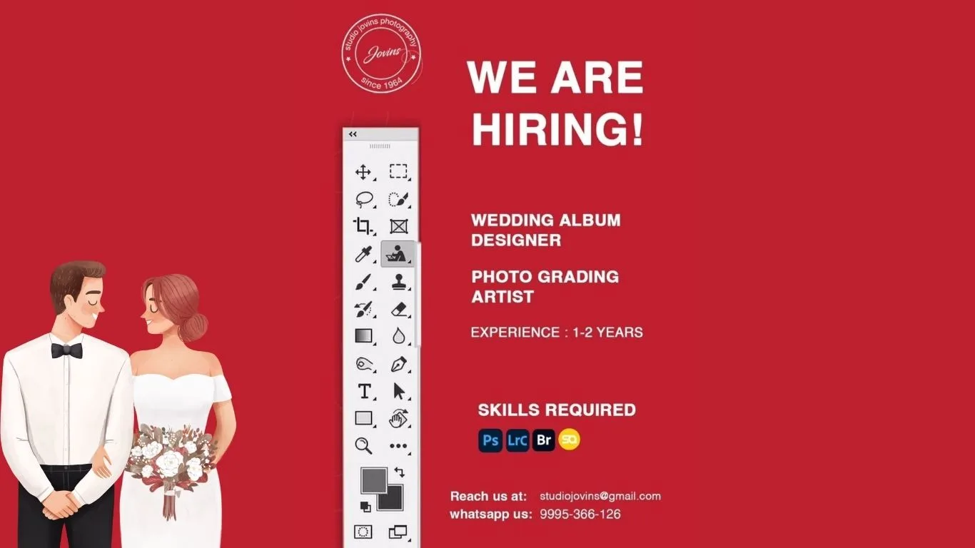 ob vacancy at Studio Jovins for Wedding Album Designer and Photo Grading Artist with 1–2 years of experience