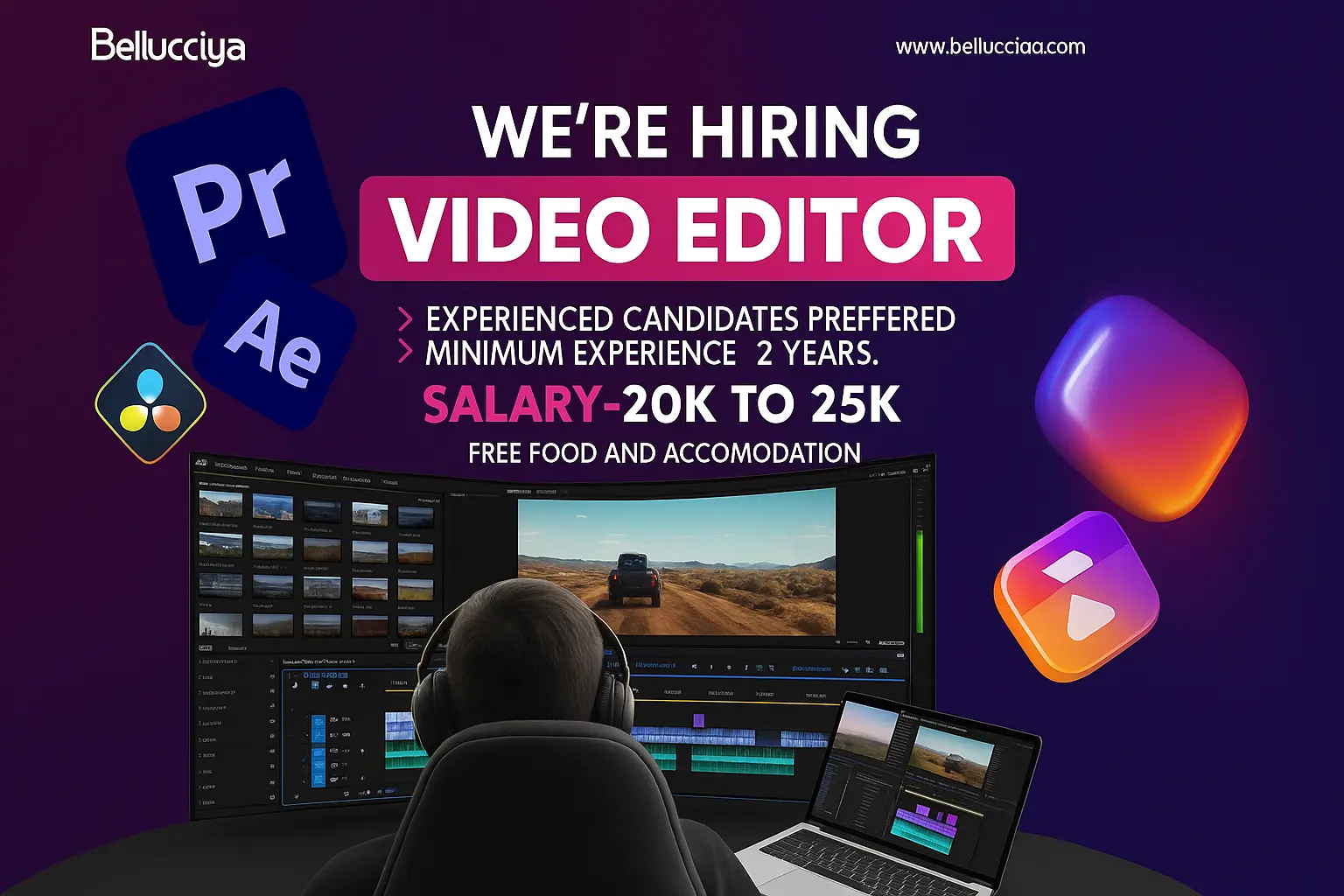 Bellucciya hiring video editor with 2 years experience – Creative Hut Placement opportunity